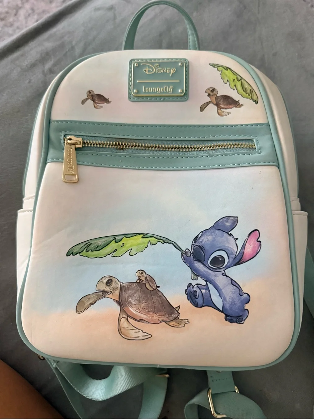 Disney Loungefly Stitch & Sea Turtle Mini Backpack in Light Blue and White